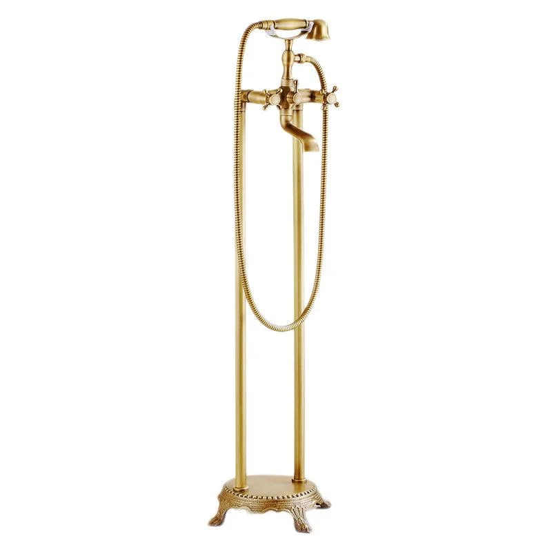 Traditional Floor Mounted Metal Freestanding Tub Filler Double Handles Bathtub Tap -Bathlova