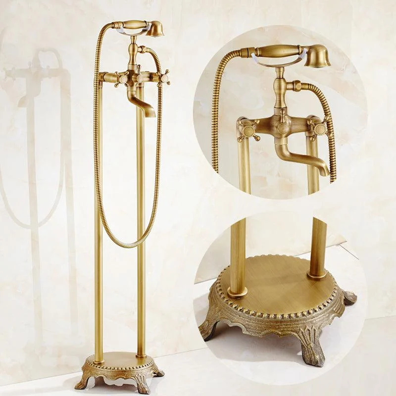 Traditional Floor Mounted Metal Freestanding Tub Filler Double Handles Bathtub Tap -Bathlova