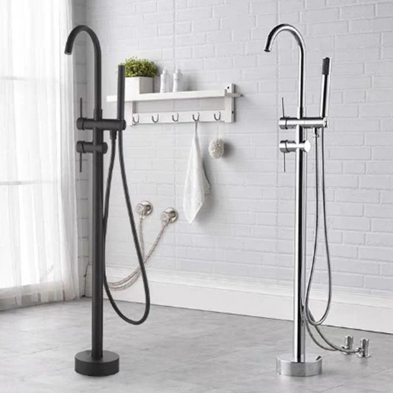 Traditional Floor Mounted Metal Freestanding Tub Filler High Arc Freestanding Tap -Bathlova