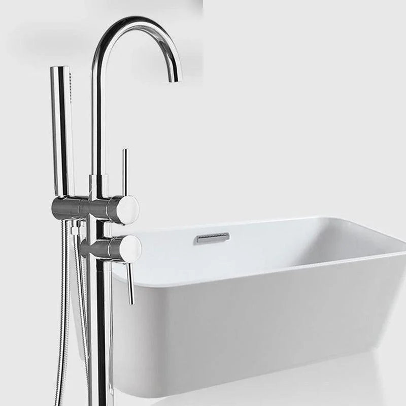 Traditional Floor Mounted Metal Freestanding Tub Filler High Arc Freestanding Tap -Bathlova