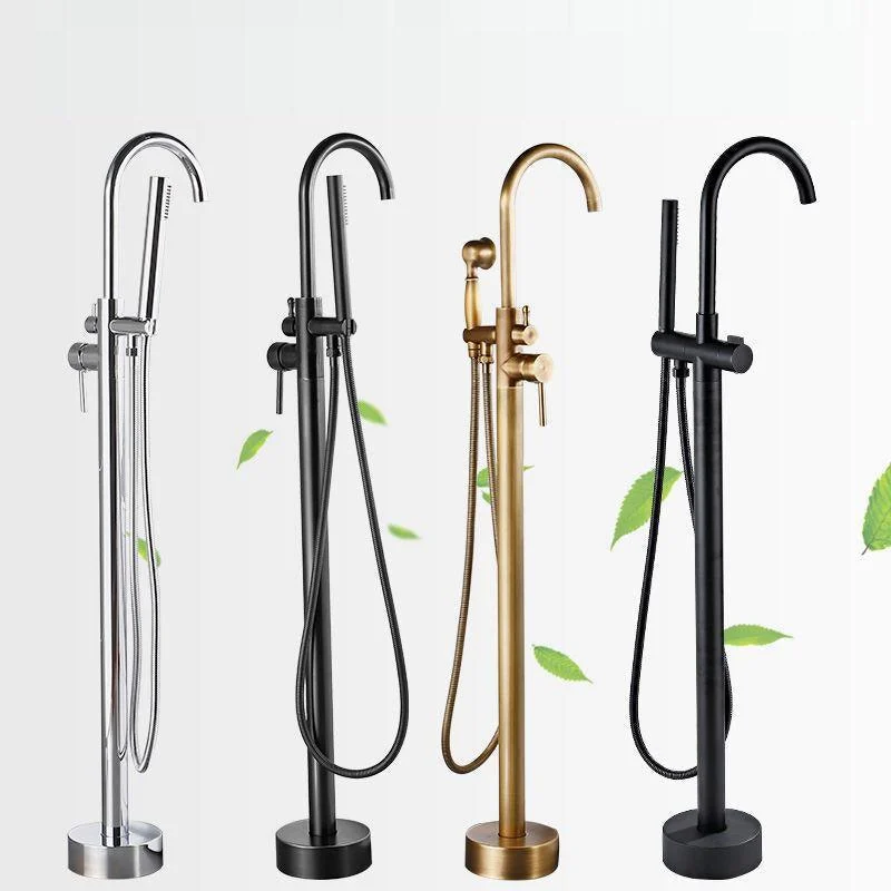 Traditional Floor Mounted Metal Freestanding Tub Filler High Arc Freestanding Tap -Bathlova