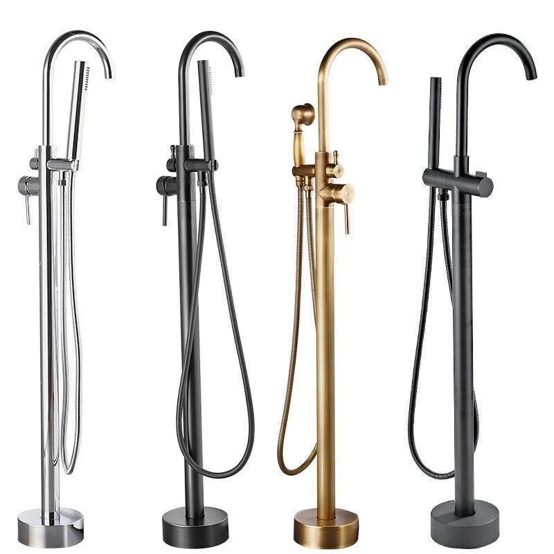 Traditional Floor Mounted Metal Freestanding Tub Filler High Arc Freestanding Tap -Bathlova