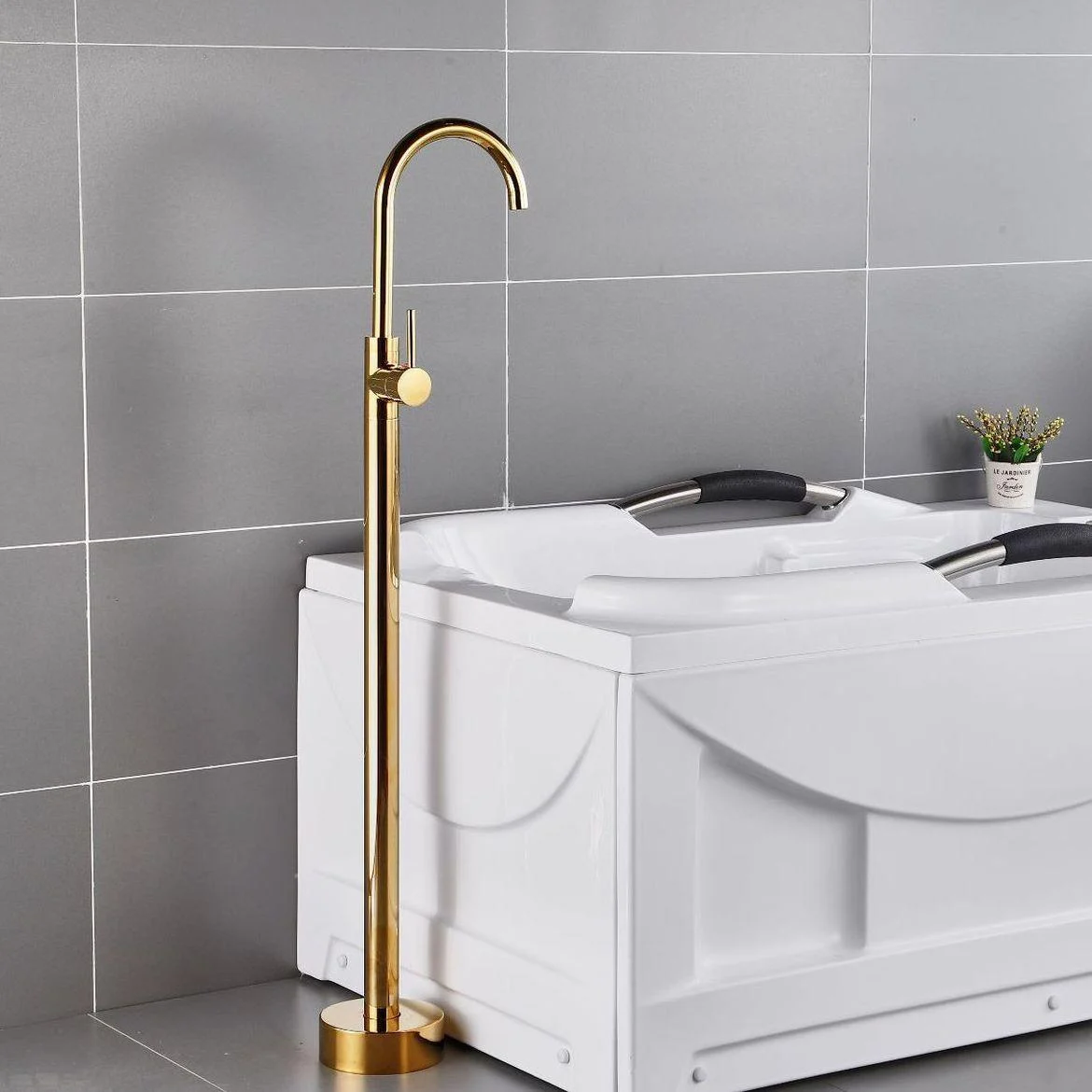 Traditional Floor Mounted Metal Freestanding Tub Filler Single Handle Freestanding Tap -Bathlova