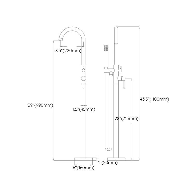 Traditional Floor Mounted Metal Freestanding Tub Filler Swivel Tub Filler Trim -Bathlova