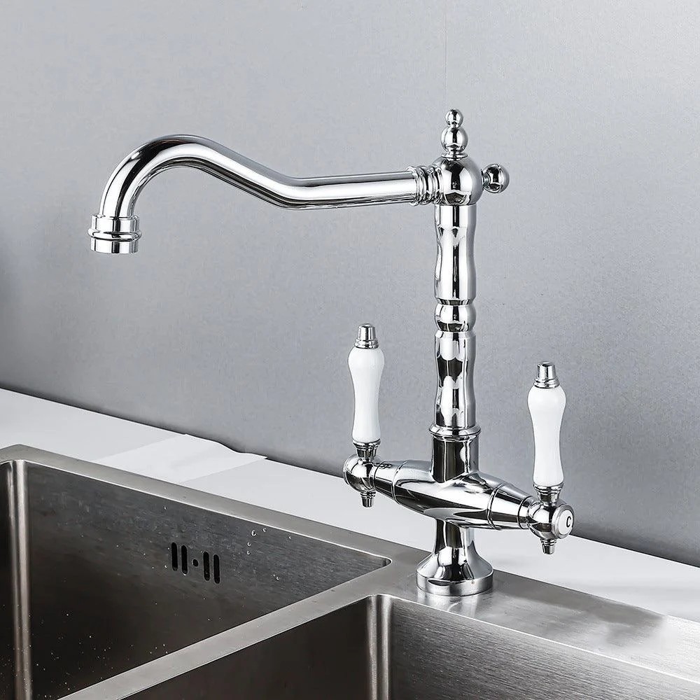 Traditional Kitchen Bar Tap Double Handle High Arch No Sensor Bar Tap -Bathlova