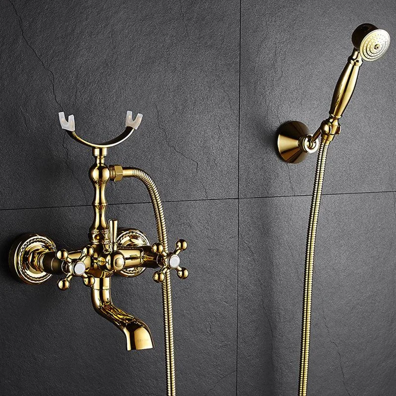 Traditional Style Tub Tap Copper Wall-mounted Tub Tap with Hand Shower -Bathlova