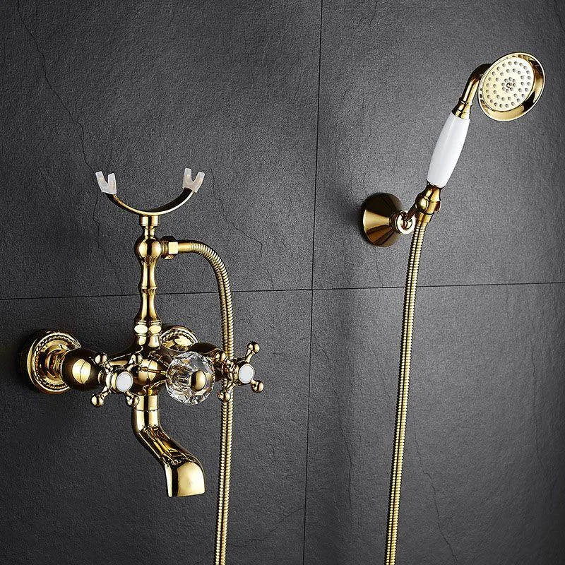 Traditional Style Tub Tap Copper Wall-mounted Tub Tap with Hand Shower -Bathlova