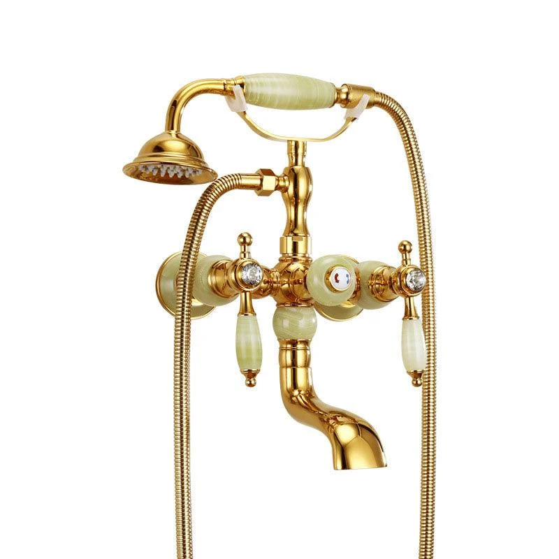 Traditional Style Tub Tap Copper Wall-mounted Tub Tap with Hand Shower -Bathlova