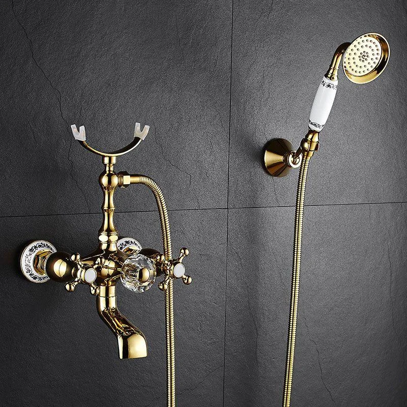 Traditional Style Tub Tap Copper Wall-mounted Tub Tap with Hand Shower -Bathlova