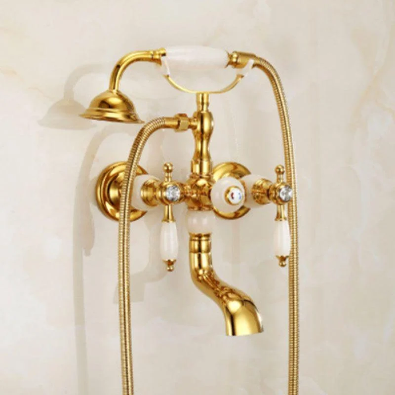 Traditional Style Tub Tap Copper Wall-mounted Tub Tap with Hand Shower -Bathlova