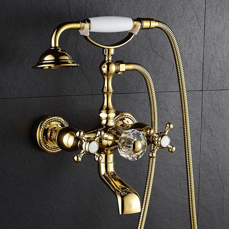 Traditional Style Tub Tap Copper Wall-mounted Tub Tap with Hand Shower -Bathlova