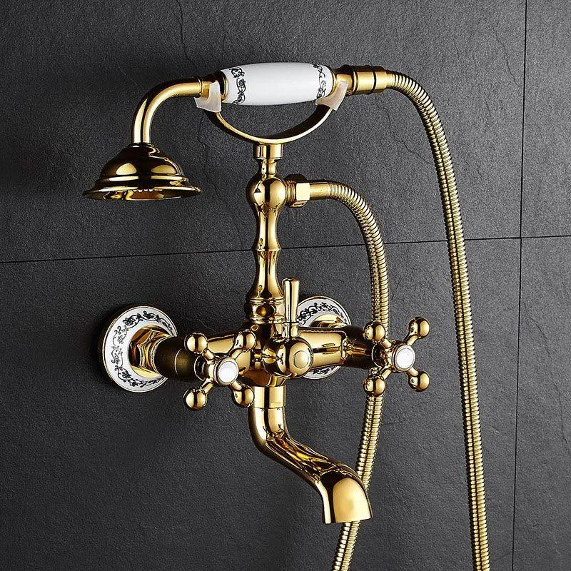 Traditional Style Tub Tap Copper Wall-mounted Tub Tap with Hand Shower -Bathlova