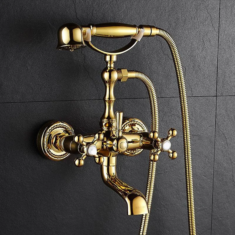 Traditional Style Tub Tap Copper Wall-mounted Tub Tap with Hand Shower -Bathlova