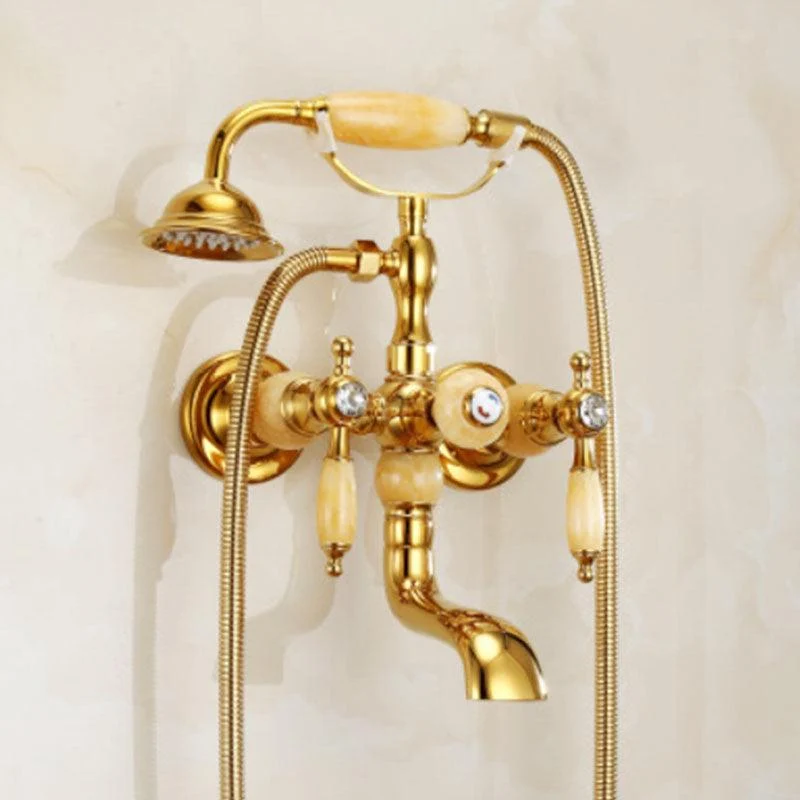 Traditional Style Tub Tap Copper Wall-mounted Tub Tap with Hand Shower -Bathlova