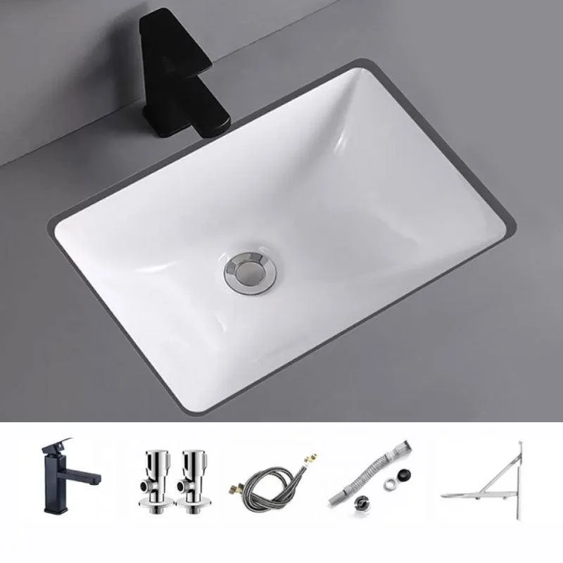 Traditional Undermount Vanity Sink Porcelain Rectangular with Pop-Up Drain Vessel Sink -Bathlova