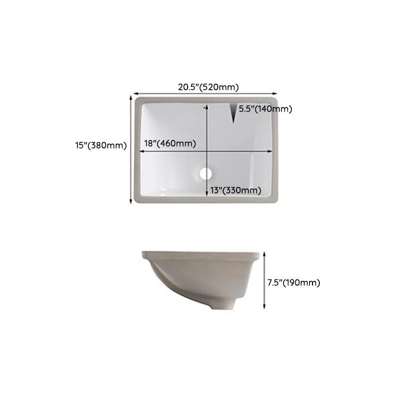 Traditional Undermount Vanity Sink Rectangular Porcelain with Pop-Up Drain Basin Sink -Bathlova