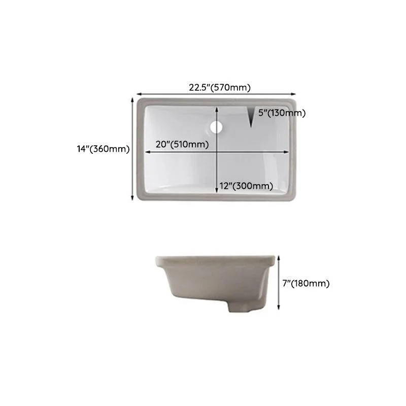 Traditional Undermount Vanity Sink Rectangular Porcelain with Pop-Up Drain Basin Sink -Bathlova