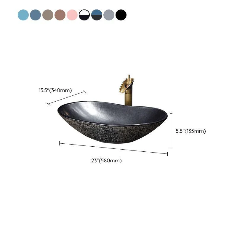 Traditional Vessel Bathroom Sink Oval Porcelain with Overflow and Drain Assembly Vessel -Bathlova