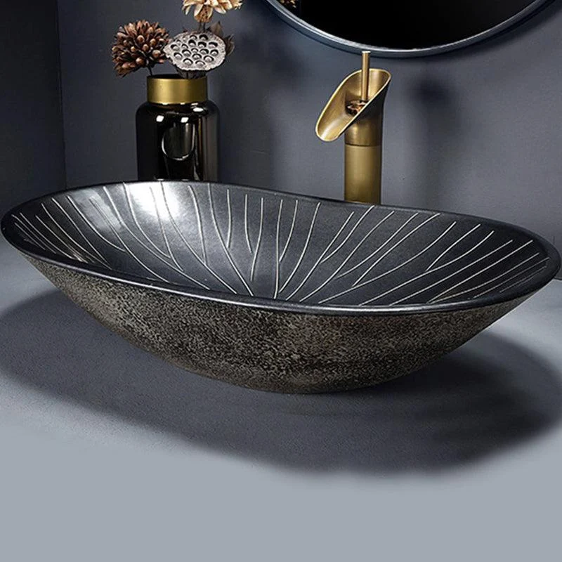 Traditional Vessel Bathroom Sink Oval Porcelain with Overflow and Drain Assembly Vessel -Bathlova