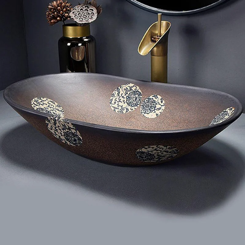 Traditional Vessel Bathroom Sink Oval Porcelain with Overflow and Drain Assembly Vessel -Bathlova