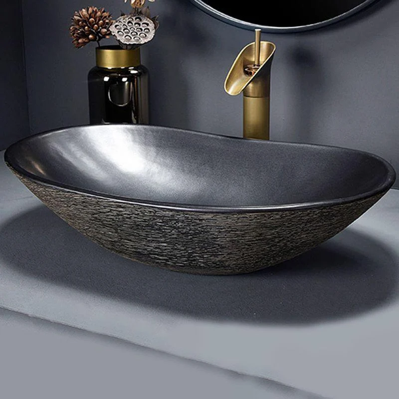 Traditional Vessel Bathroom Sink Oval Porcelain with Overflow and Drain Assembly Vessel -Bathlova