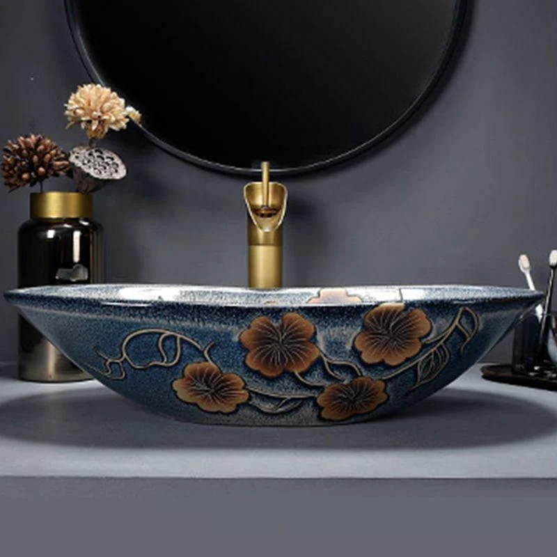 Traditional Vessel Bathroom Sink Oval Porcelain with Overflow and Drain Assembly Vessel -Bathlova