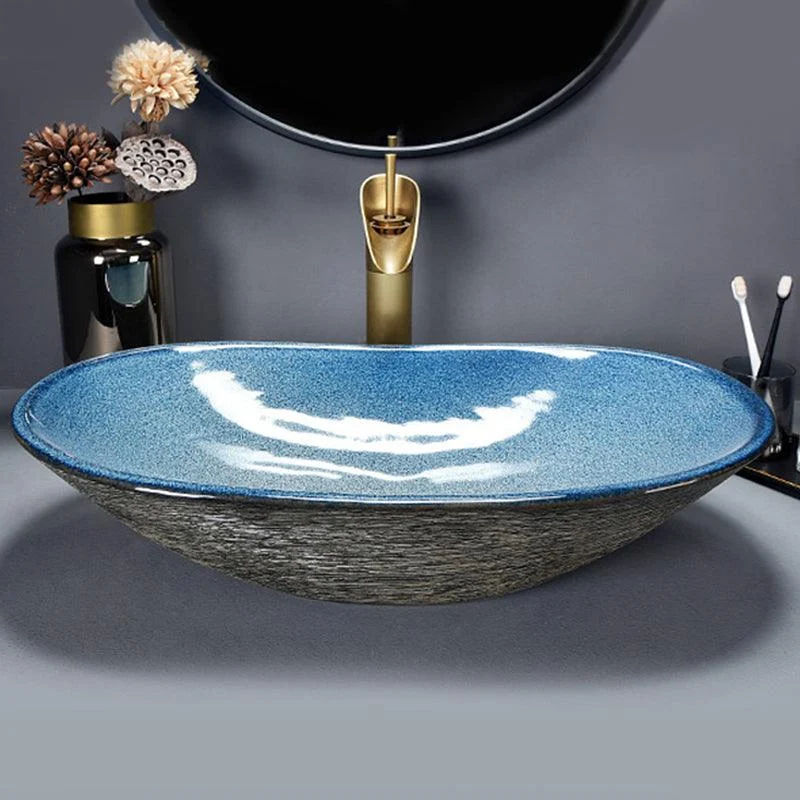 Traditional Vessel Bathroom Sink Oval Porcelain with Overflow and Drain Assembly Vessel -Bathlova