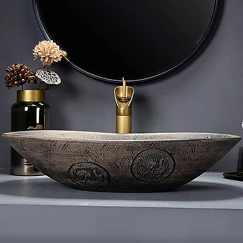 Traditional Vessel Bathroom Sink Oval Porcelain with Overflow and Drain Assembly Vessel -Bathlova