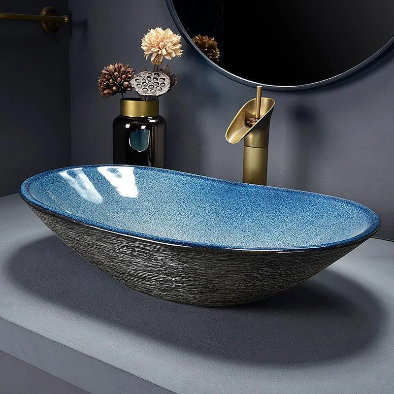 Traditional Vessel Bathroom Sink Oval Porcelain with Overflow and Drain Assembly Vessel -Bathlova