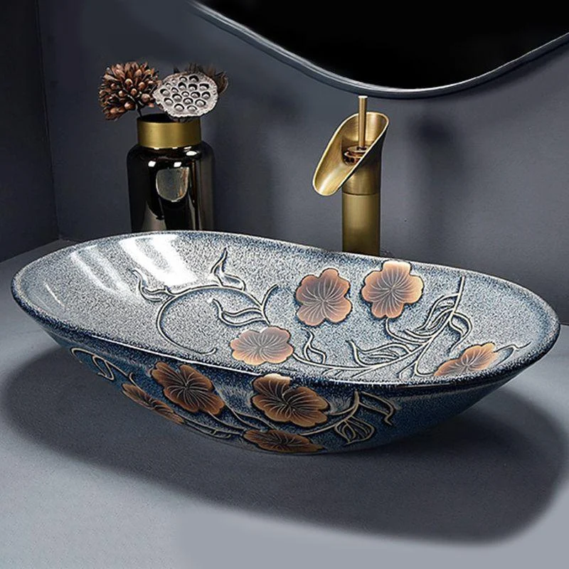 Traditional Vessel Bathroom Sink Oval Porcelain with Overflow and Drain Assembly Vessel -Bathlova