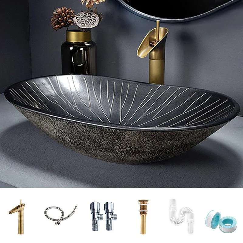 Traditional Vessel Bathroom Sink Oval Porcelain with Overflow and Drain Assembly Vessel -Bathlova