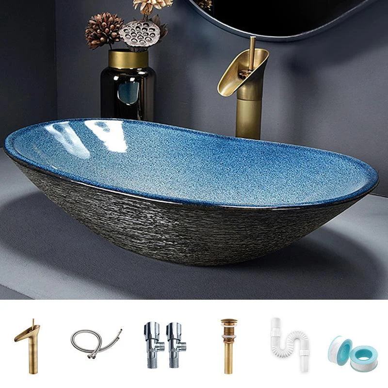 Traditional Vessel Bathroom Sink Oval Porcelain with Overflow and Drain Assembly Vessel -Bathlova