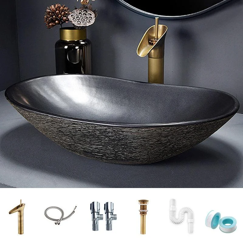 Traditional Vessel Bathroom Sink Oval Porcelain with Overflow and Drain Assembly Vessel -Bathlova