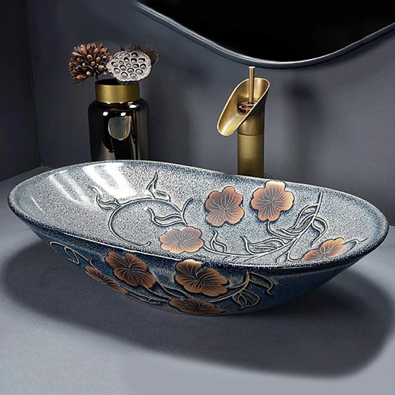 Traditional Vessel Bathroom Sink Oval Porcelain with Overflow and Drain Assembly Vessel -Bathlova