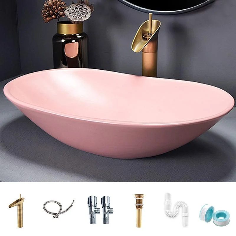 Traditional Vessel Bathroom Sink Oval Porcelain with Overflow and Drain Assembly Vessel -Bathlova