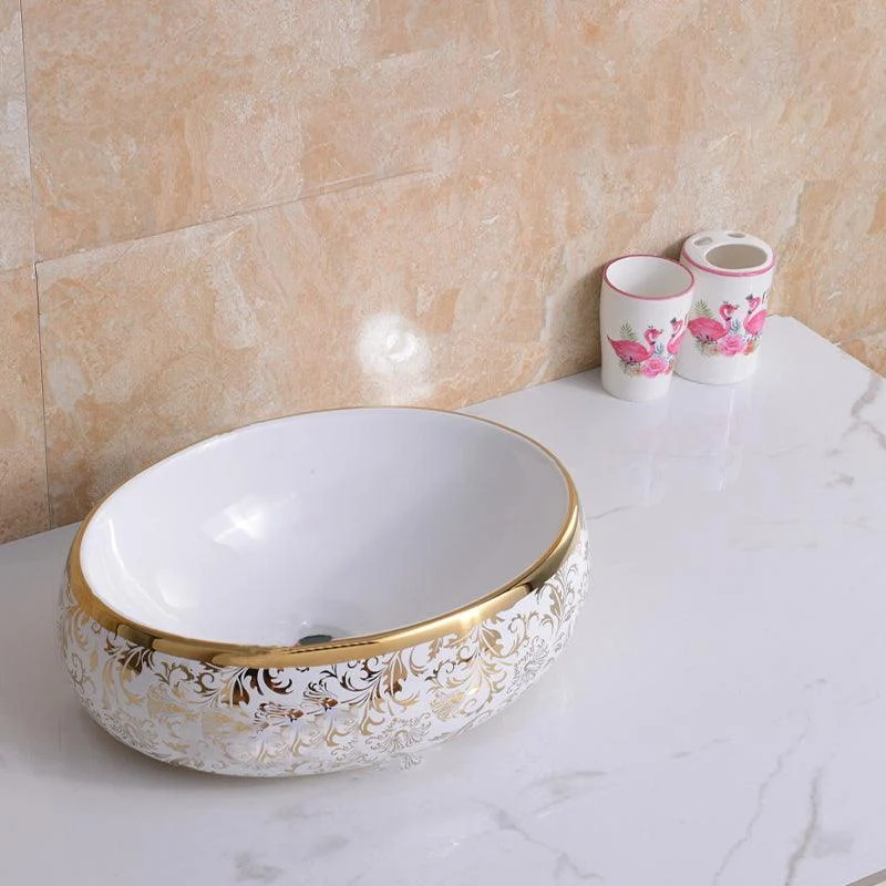 Traditional Vessel Bathroom Sink Oval Porcelain with Overflow Vessel -Bathlova