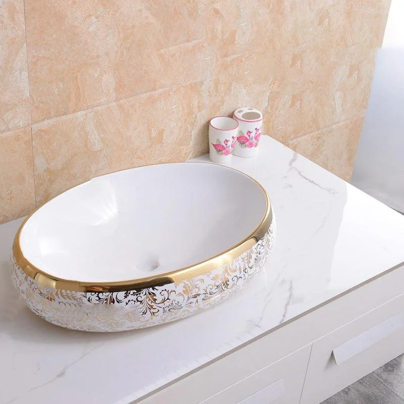 Traditional Vessel Bathroom Sink Oval Porcelain with Overflow Vessel -Bathlova