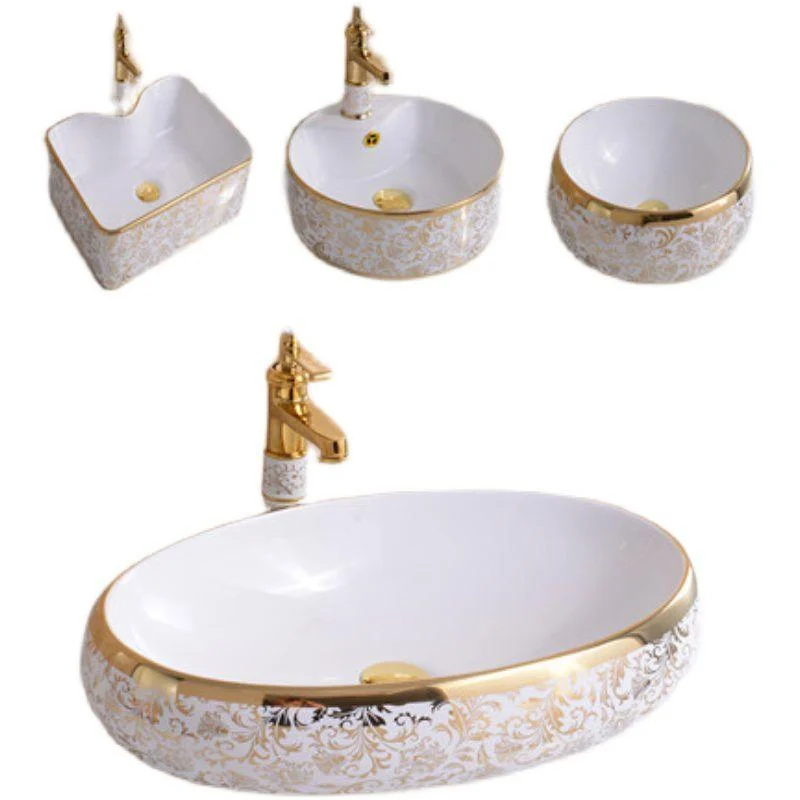 Traditional Vessel Bathroom Sink Oval Porcelain with Overflow Vessel -Bathlova