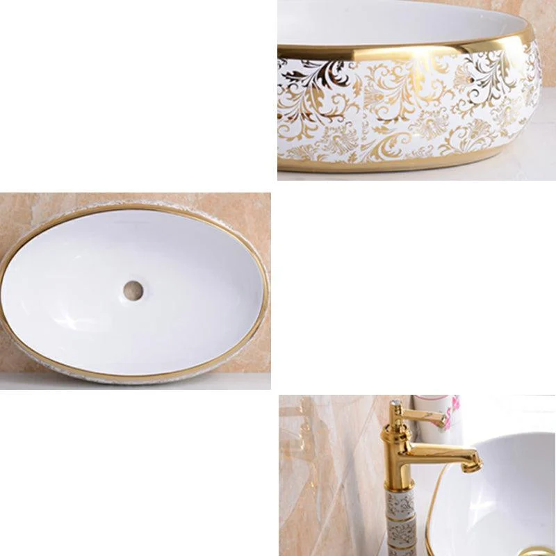 Traditional Vessel Bathroom Sink Oval Porcelain with Overflow Vessel -Bathlova