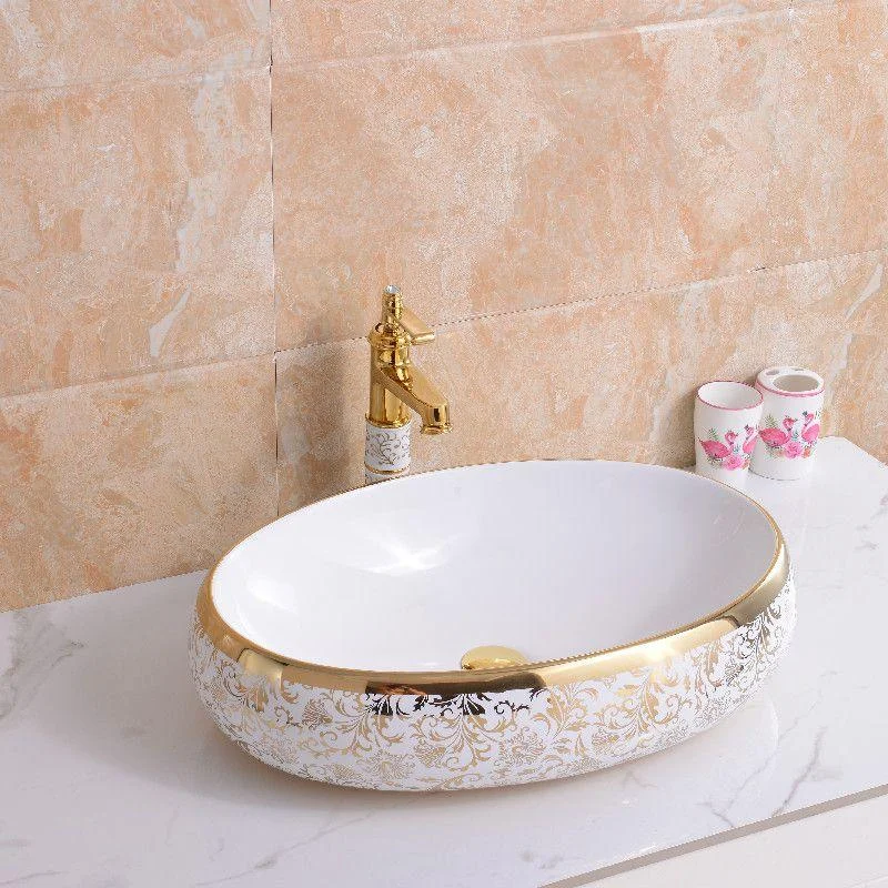 Traditional Vessel Bathroom Sink Oval Porcelain with Overflow Vessel -Bathlova