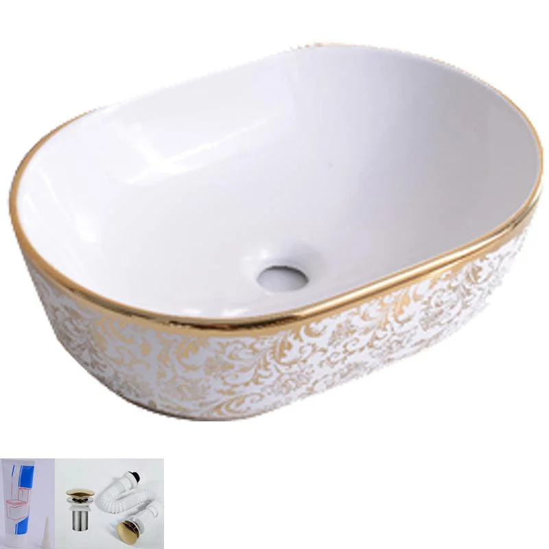 Traditional Vessel Bathroom Sink Oval Porcelain with Overflow Vessel -Bathlova