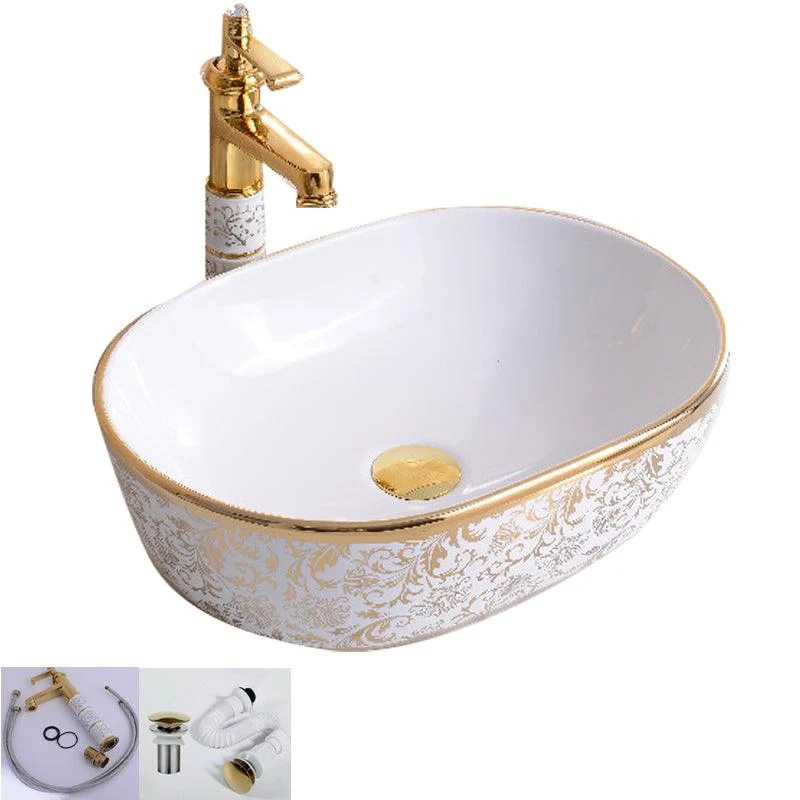 Traditional Vessel Bathroom Sink Oval Porcelain with Overflow Vessel -Bathlova