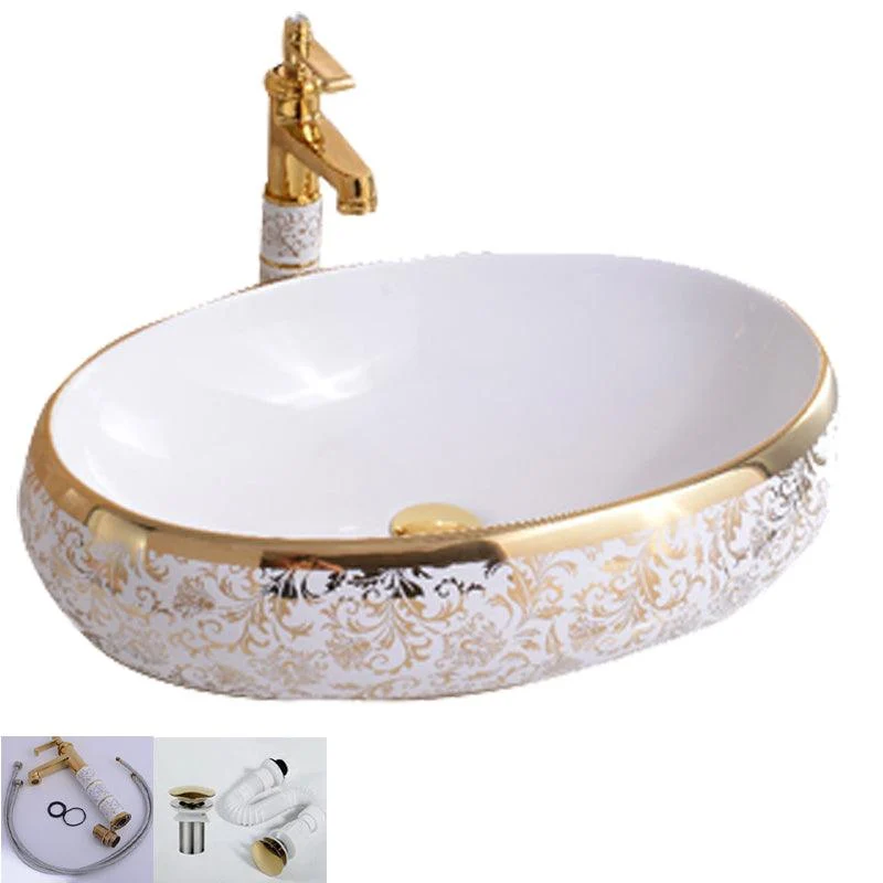 Traditional Vessel Bathroom Sink Oval Porcelain with Overflow Vessel -Bathlova