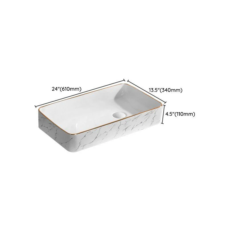 Traditional Vessel Bathroom Sink Rectangular Porcelain with Pop-Up Drain Vessel -Bathlova