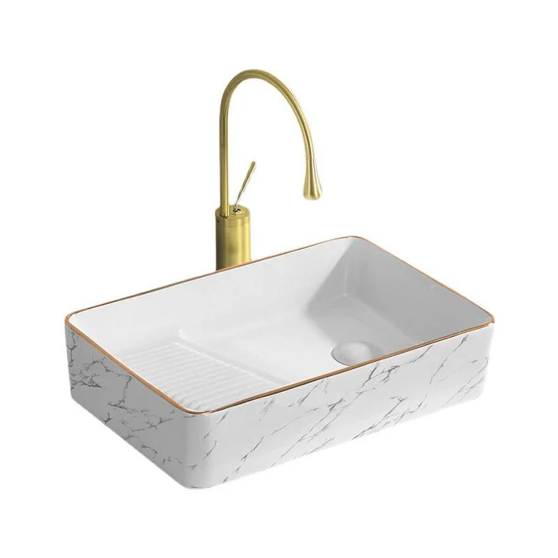 Traditional Vessel Bathroom Sink Rectangular Porcelain with Pop-Up Drain Vessel -Bathlova