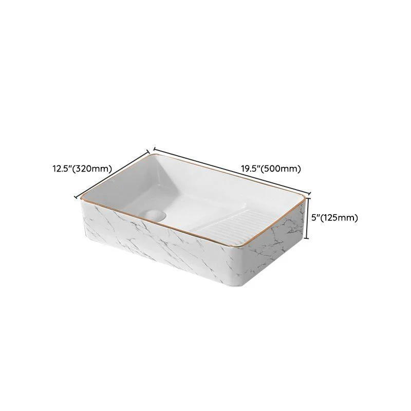 Traditional Vessel Bathroom Sink Rectangular Porcelain with Pop-Up Drain Vessel -Bathlova