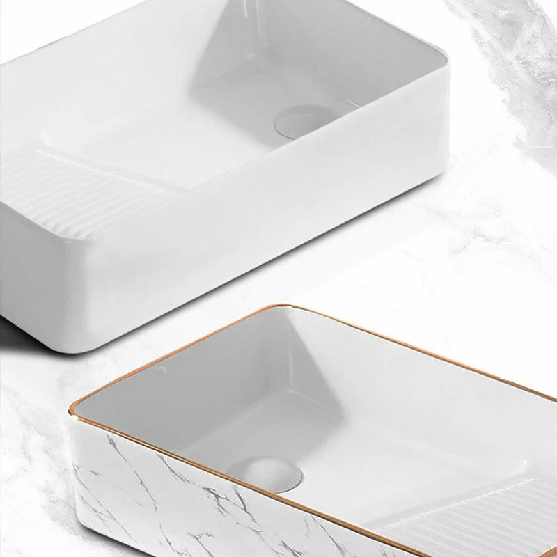 Traditional Vessel Bathroom Sink Rectangular Porcelain with Pop-Up Drain Vessel -Bathlova