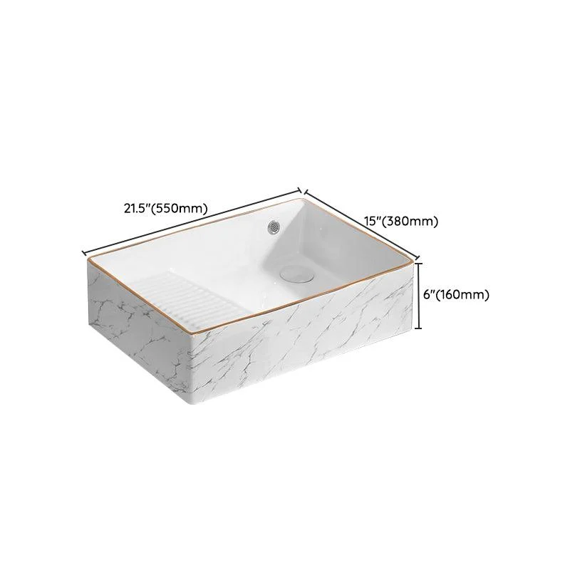 Traditional Vessel Bathroom Sink Rectangular Porcelain with Pop-Up Drain Vessel -Bathlova