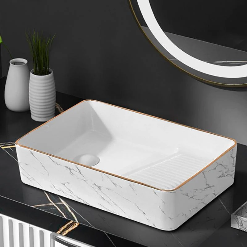 Traditional Vessel Bathroom Sink Rectangular Porcelain with Pop-Up Drain Vessel -Bathlova