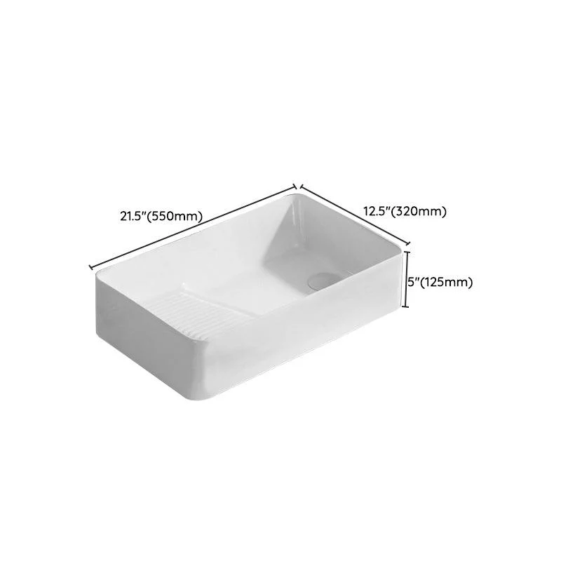 Traditional Vessel Bathroom Sink Rectangular Porcelain with Pop-Up Drain Vessel -Bathlova